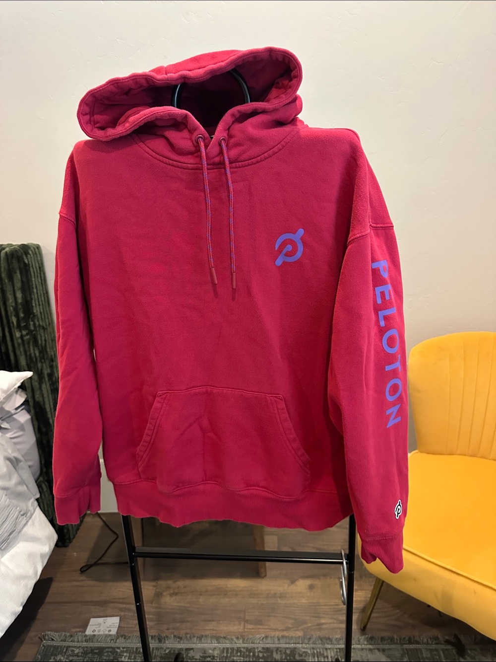 Peloton Magenta Hoodie with Blue Logo